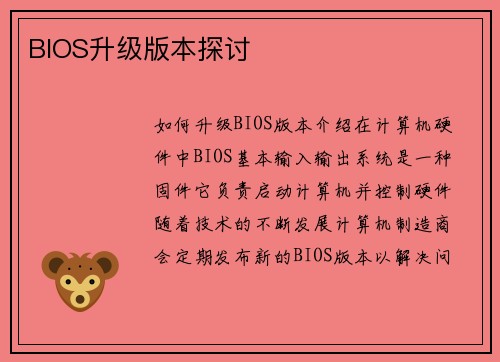 BIOS升级版本探讨