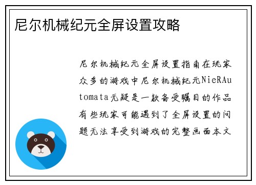 尼尔机械纪元全屏设置攻略